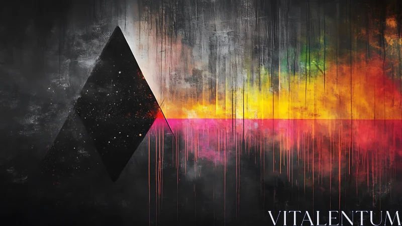 Prismatic triangle slices through dark abstract horizon.