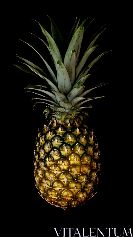 Ripe pineapple isolated on deep black studio background.