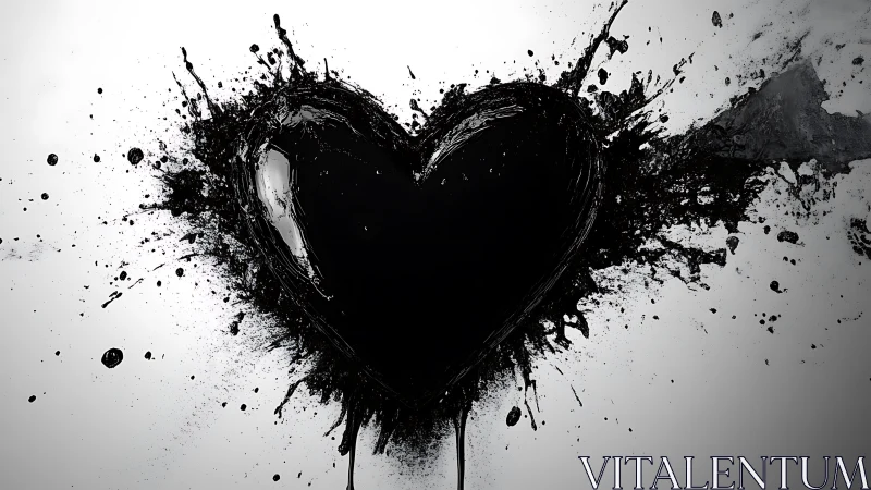Heart shape rendered with black paint splatter technique on white background