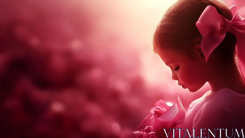 Pink-Ribboned Reverie: A Child's Luminous Bloom.