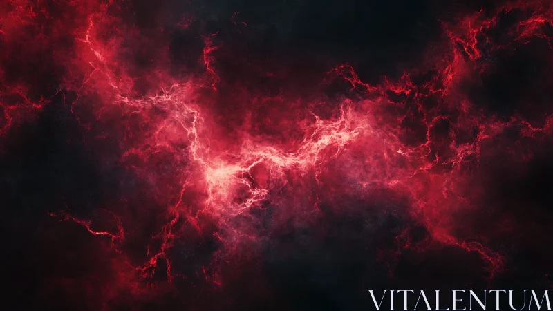 Electric red nebula crackles across a deep cosmic night