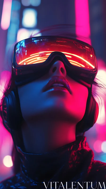 Neon dreamer gazing upward in a glowing cyber city night.