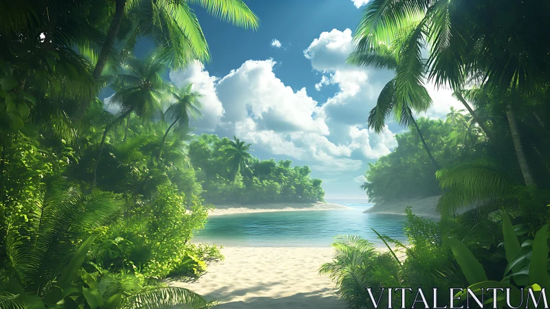 Tropical Paradise Cove Beckons With Turquoise Waters.