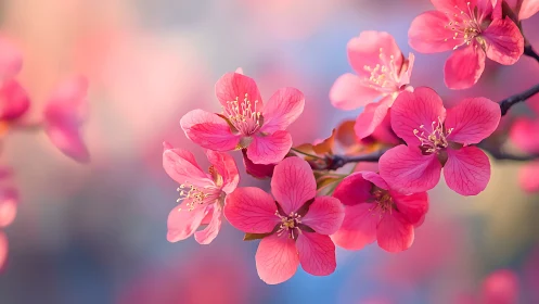 Pink Crabapple Blossoms: Macro Floral Study with Shallow Depth of Field