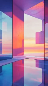 Chromatic Portal: Glass Walls Frame Infinite Gradient Horizons
