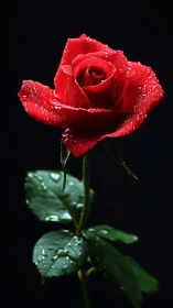 Crimson Rose in Morning Dew.