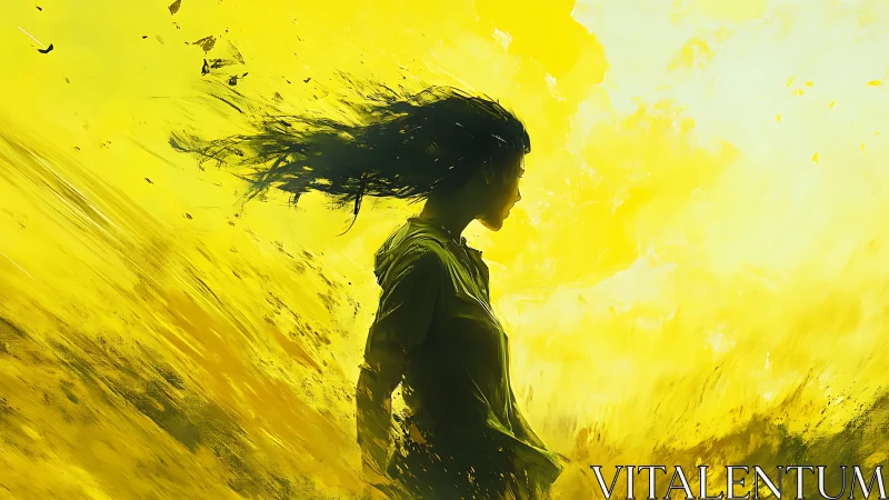 Sunlit dreamer standing in a whirlwind of bright yellow light.