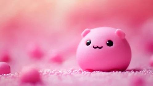 Pink Rounded Character Surrounded by Soft Particle Elements