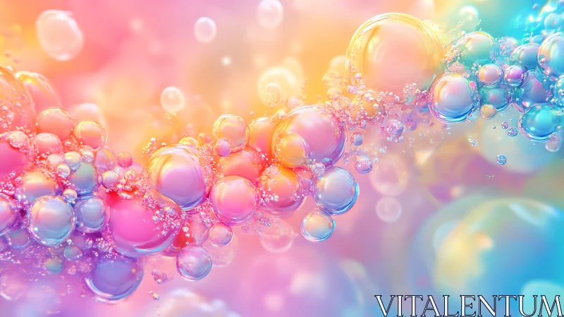 Colorful translucent bubbles form an abstract diagonal band