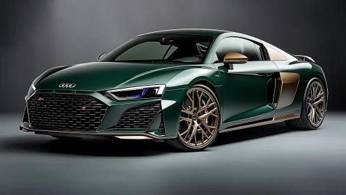 Audi R8 V10 coupe in emerald green with bronze aero kit detail