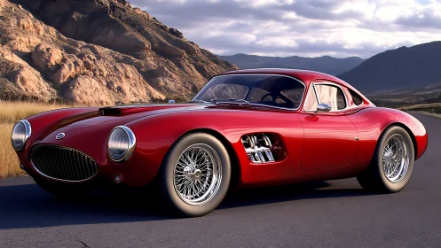 Crimson canyon cruiser, vintage curves against desert dusk.