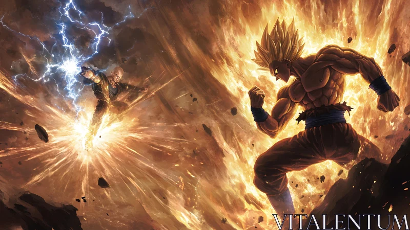 Explosive duel between lightning warrior and blazing titan