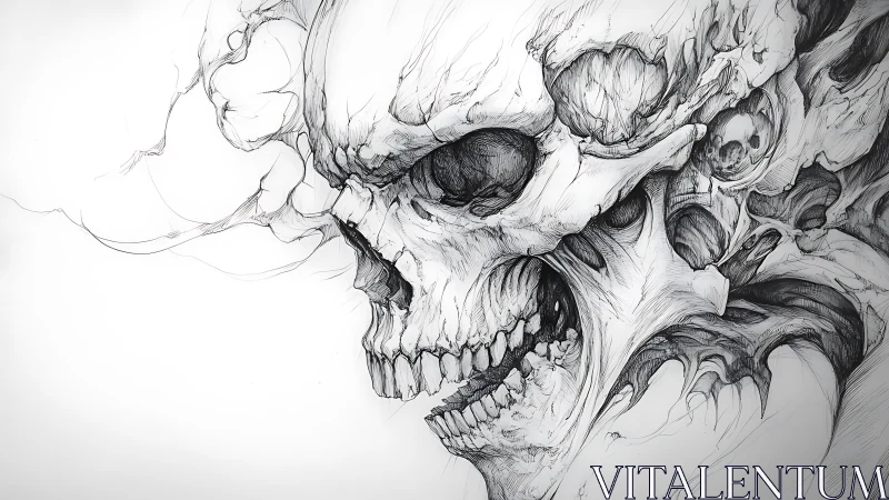 Detailed skull illustration with layered bone textures.
