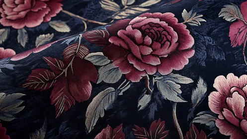 Embroidered Roses Dance Against Midnight Velvet Dreamscape