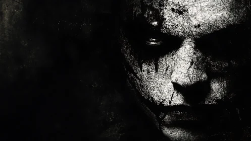 Cracked midnight face stares out from the devouring dark