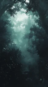 Ethereal Forest Canopy: Luminous Depth Through Misty Woodland Architecture