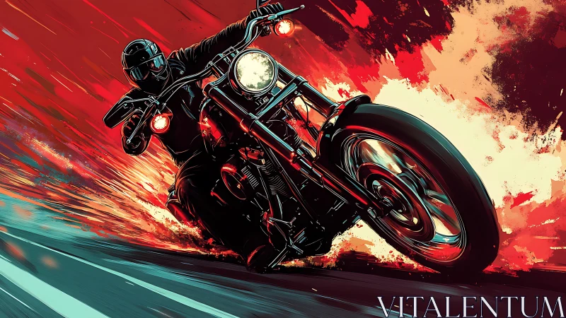 Midnight highway rebel streaking through molten neon fire.