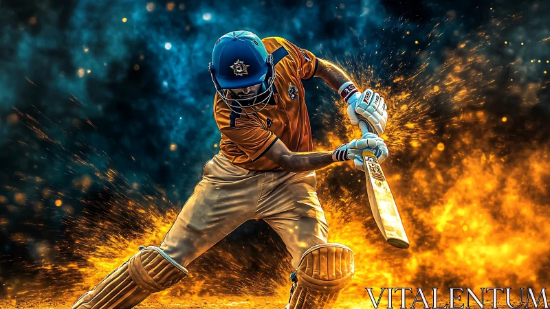 Blazing cricket warrior carving sparks from twilight fire.
