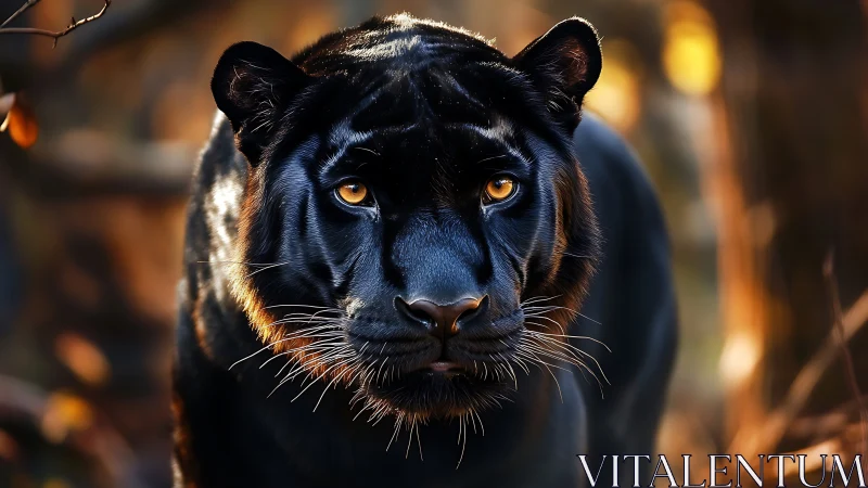 Black Panther's Golden Stare Through Nature's Frame.