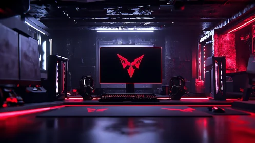Moody neon gaming battlestation glowing with futuristic flair.