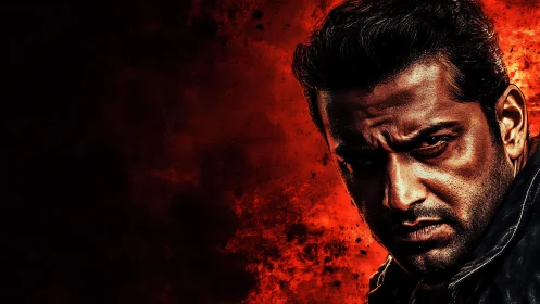 Intense male portrait with high-contrast red textured background