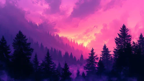 Neon dusk forest dreaming beneath a sugar-fusion sky.