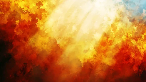 Radiant inferno abstraction with diffused golden light beams.