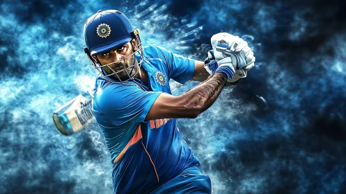 Indian cricket batsman in dynamic power shot action