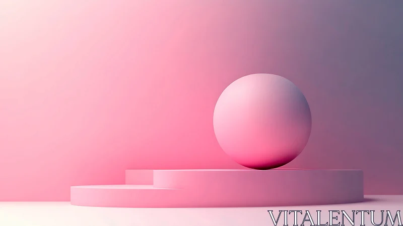 Pink spherical form rests on minimalist stepped podium