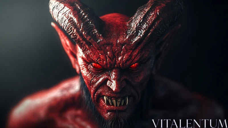 Volumetric-lit infernal demon portrait with specular horns.