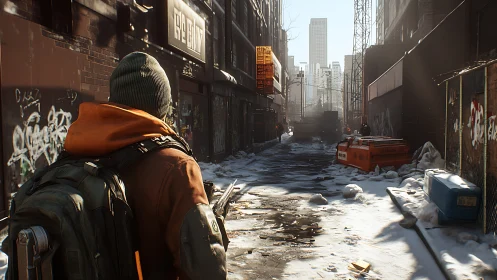 Post-crisis winter alleyway rendered with high-detail PBR lighting