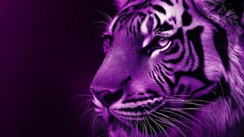 Violet twilight tiger gaze blazing through neon shadows.