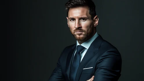 Photorealistic portrait of confident businessman in suit.