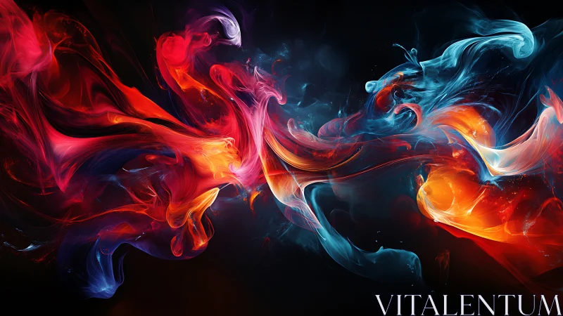 Colored light plumes intersect across a dark digital field