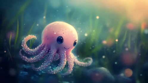 Cartoon octopus rendered in soft underwater digital lighting