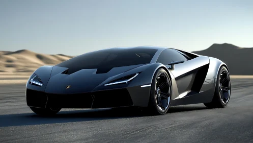 Aerodynamic hypercar under desert light with reflective bodywork.