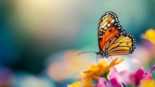 Macro butterfly study on florals with luminous bokeh field.