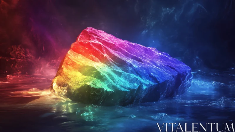 Prismatic crystal monolith refracts spectrum light across water