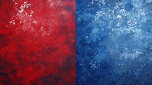 Split textured red and blue abstract surface fills frame