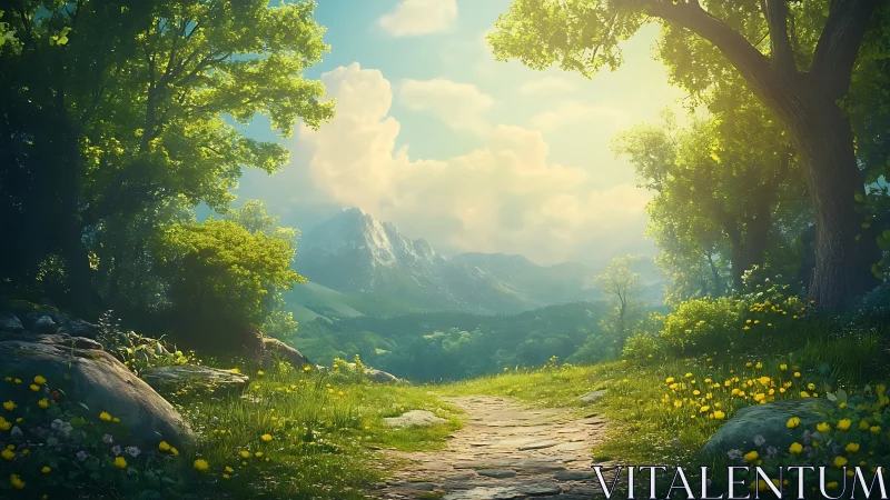 Mountain Valley Trail Through Ancient Forest.