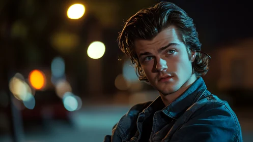 Cinematic night portrait with teal-orange rim lighting and bokeh