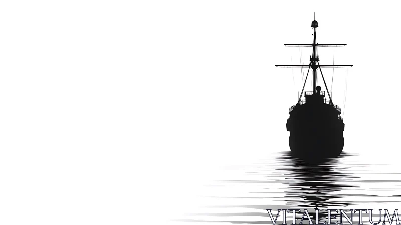 Naval vessel frontal silhouette with high-contrast water reflection.