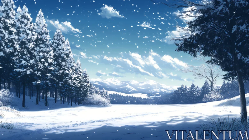 Snow-dusted pines guarding a blue-breathed winter valley.