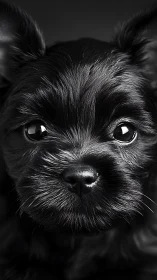 High contrast close-up of black puppy fur with specular highlights
