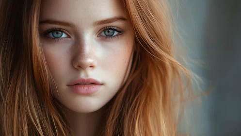 Close frontal portrait of a young person with reddish hair