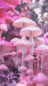 Candy-colored mushroom towers quietly glow in pastel dusk
