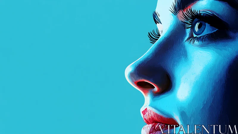 Electric gaze leans toward tomorrow in neon blue silence