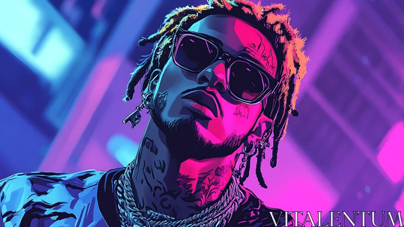 Neon-lit vector portrait applies hard cel shading and bold gradients