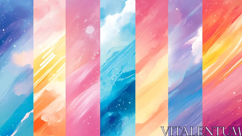 Vertical pastel gradient panels with dynamic brush diagonals.