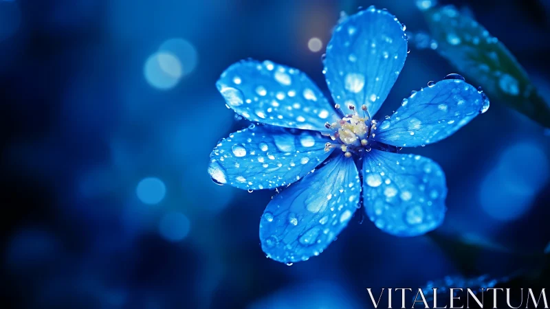 Blue Forget-Me-Not Jeweled in Morning Dew.